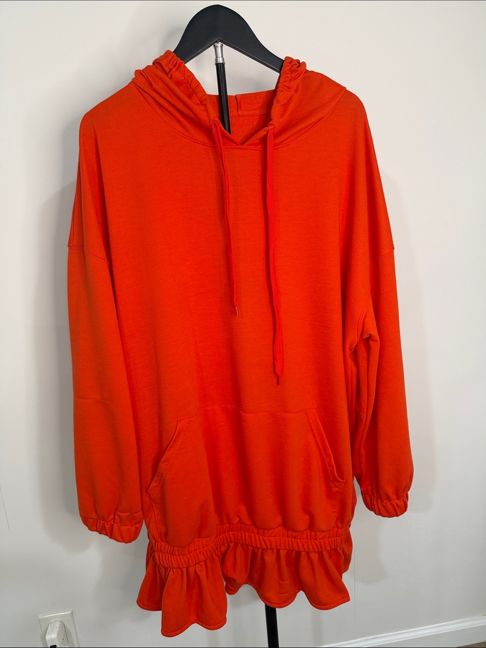 Women’s Ruffle-Hem Hooded Pullover in Vibrant Orange
